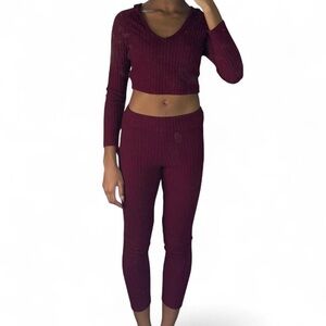 Burgundy Ribbed Two-Piece Lounge Set